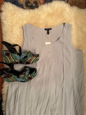 Eileen Fisher Pale Blue Etherial Tank long crepe silk 👗